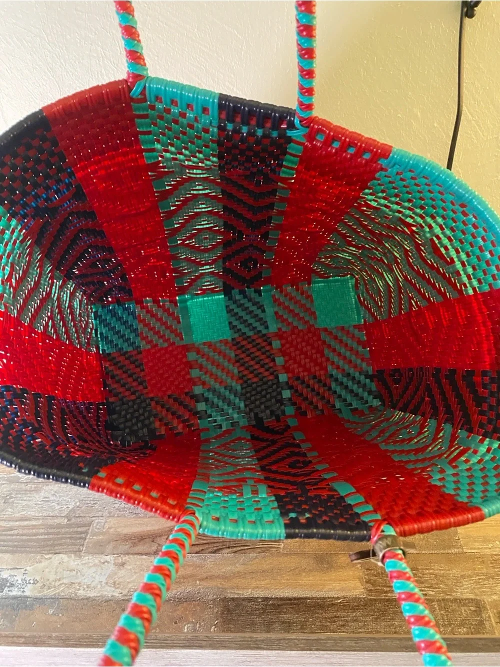 Maria Victoria Braided Geometric Tote in Red, Teal & Black